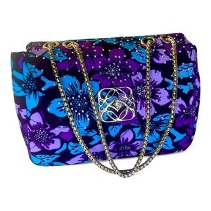 Elegant Floral Chain Shoulder Bag – Blue & Purple Accents